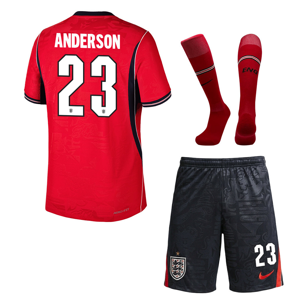 Elliot Anderson 23 England 2026 Away Men Kit Set – Red/Black - Jersey Teams