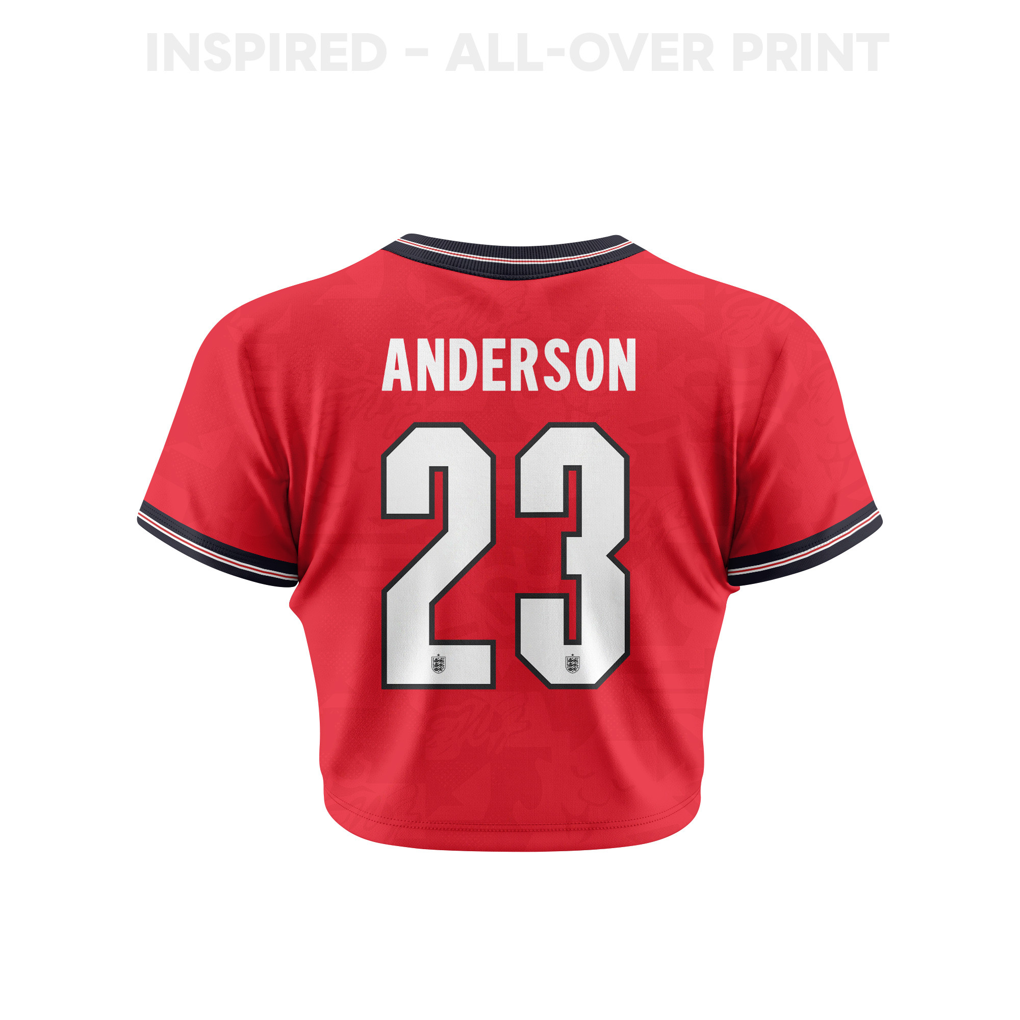 Elliot Anderson 23 England 2026 Women's Home All-Over Print Cropped Jersey - Red - Jersey Teams