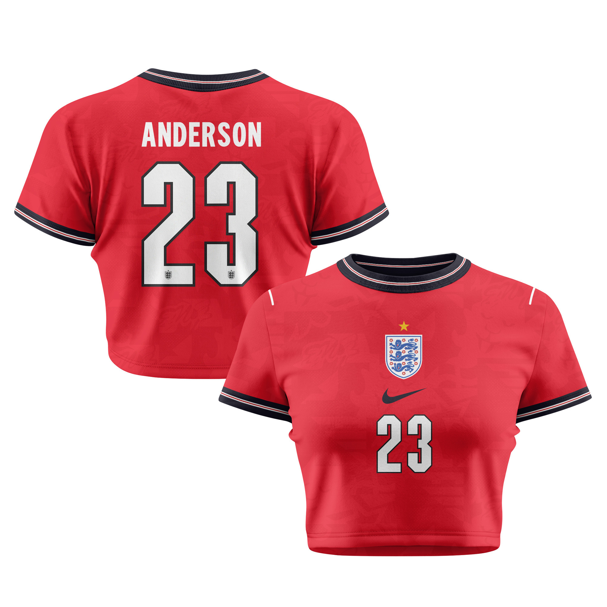 Elliot Anderson 23 England 2026 Women's Home All-Over Print Cropped Jersey - Red - Jersey Teams