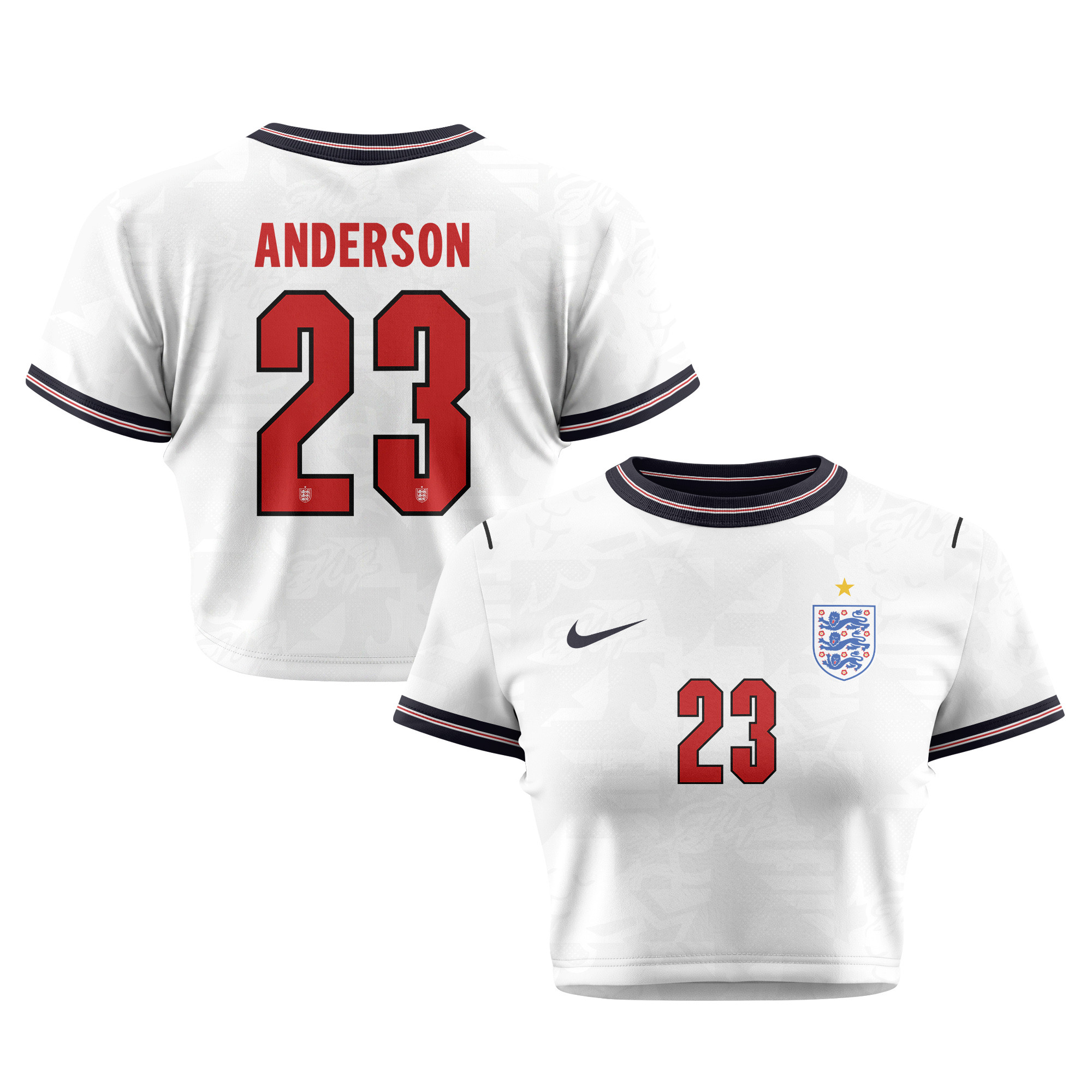 Elliot Anderson 23 England 2026 Women's Home All-Over Print Cropped Jersey - White - Jersey Teams