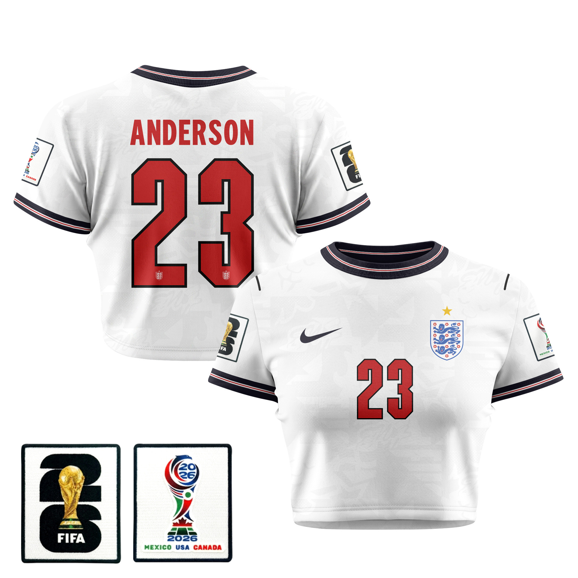 Elliot Anderson 23 England 2026 Women's Home All-Over Print Cropped Jersey - White - Jersey Teams