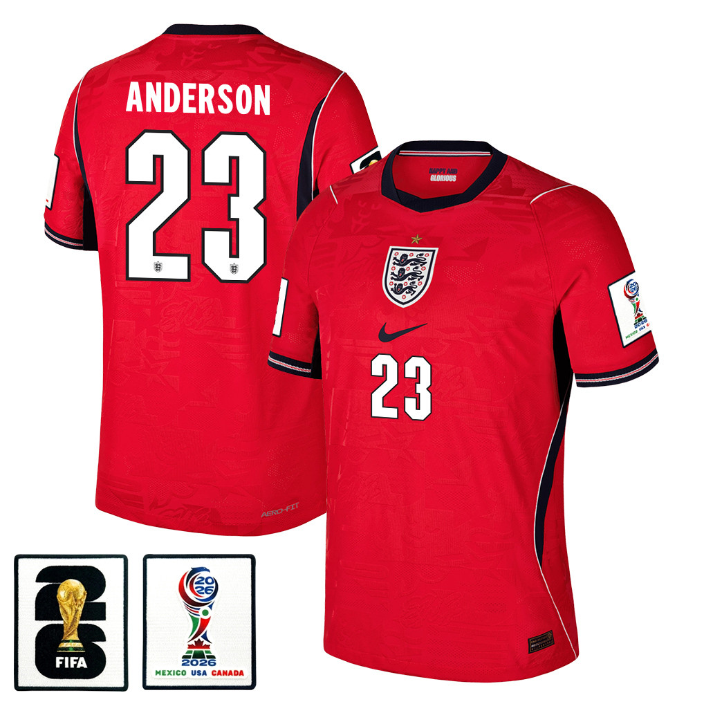 Elliot Anderson 23 England National Team 2026 x World Cup Patch Away Jersey - Red, Men - Jersey Teams