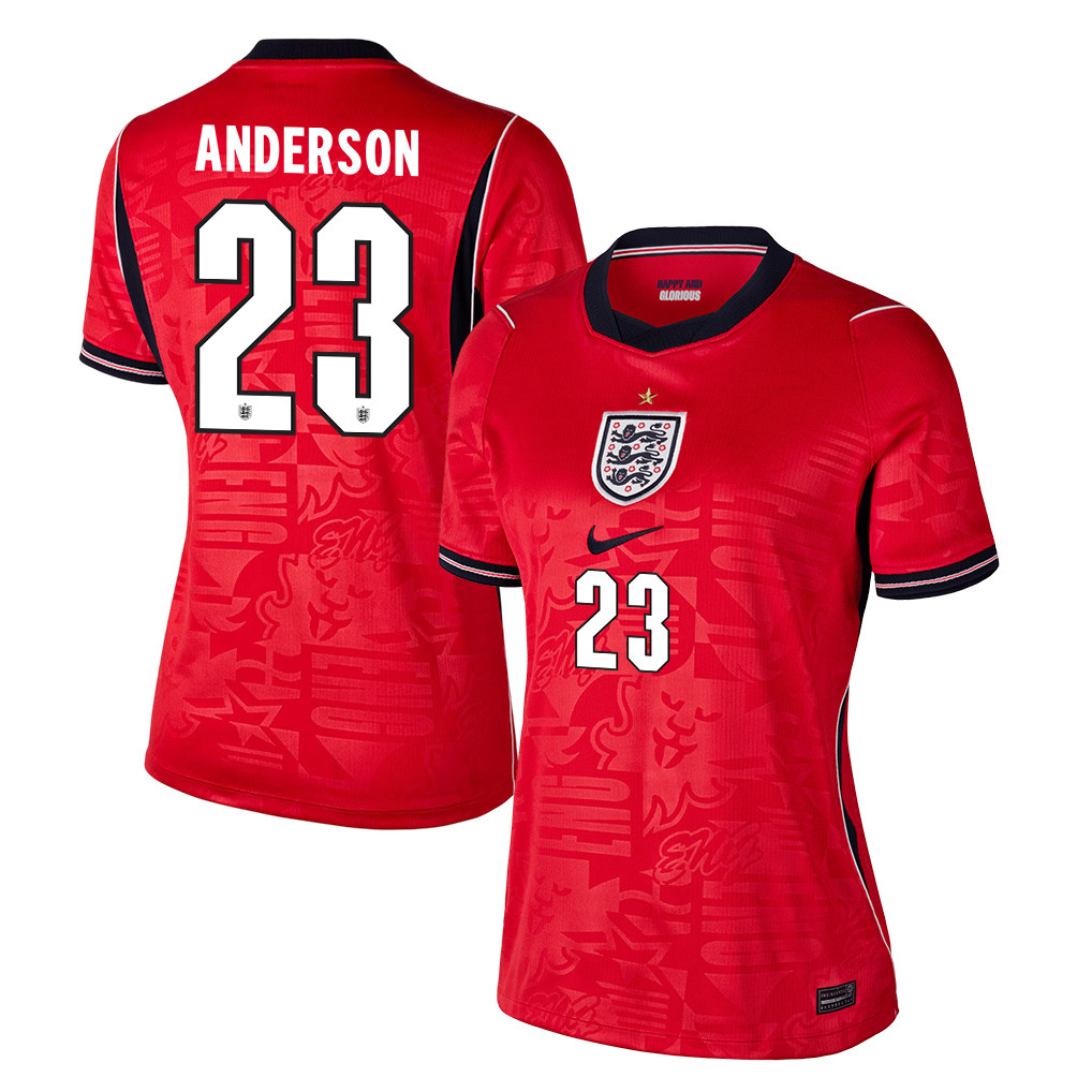 Elliot Anderson 23 Women's England National Team 2026 Away Jersey - Red - Jersey Teams