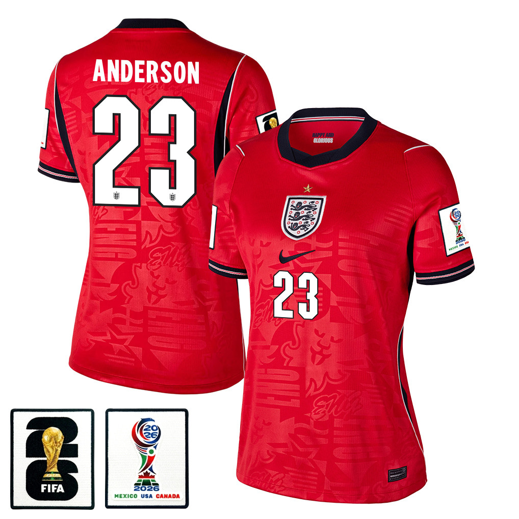 Elliot Anderson 23 Women’s England National Team 2026 Away Jersey – Red – Jersey Teams