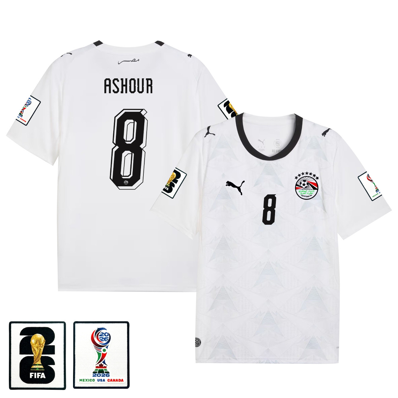 Emam Ashour 8 Egypt National Team 2026 Away Jersey - White, Men - Jersey Teams