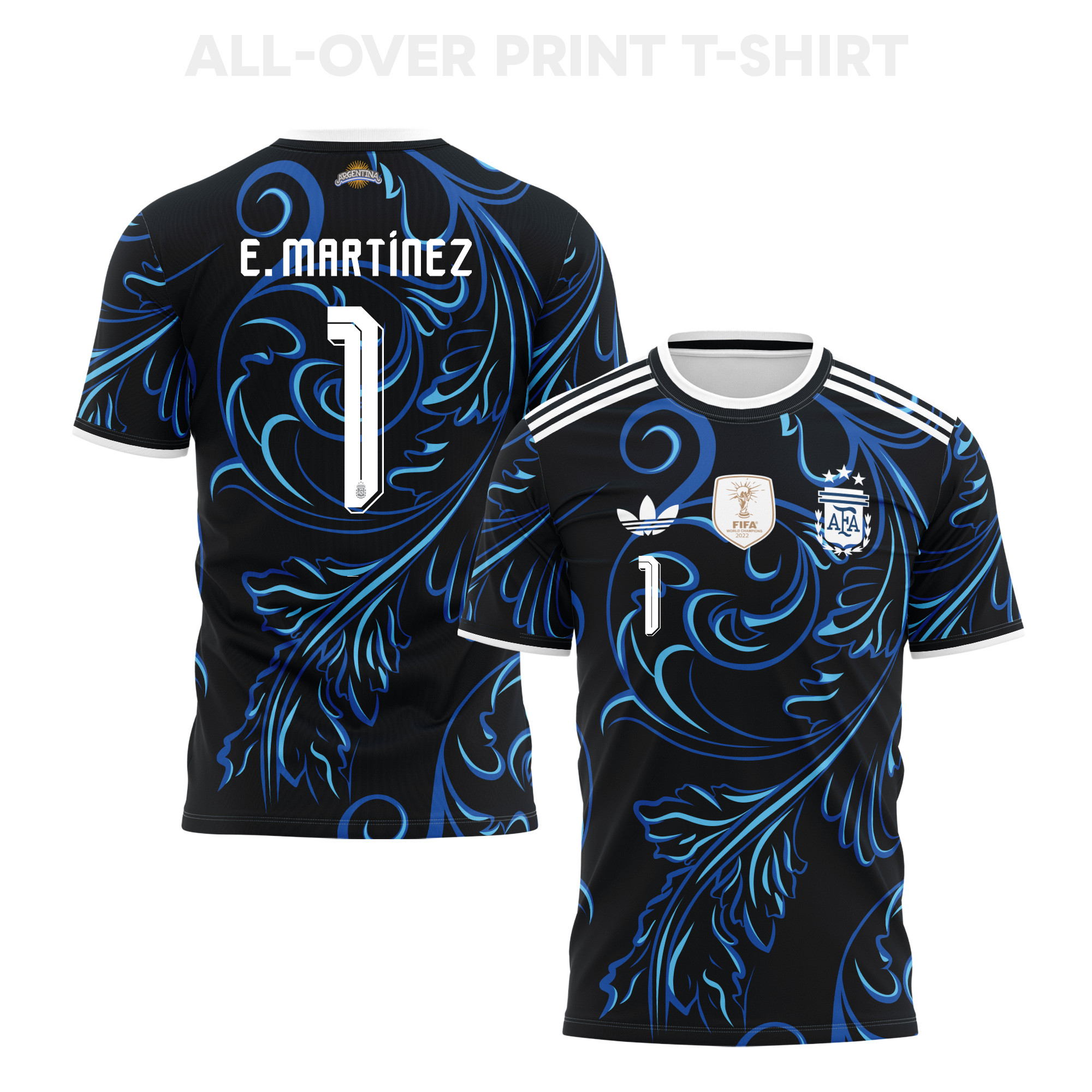 Emiliano Martínez 1 Argentina 2026 Away 3D T-Shirt Fully Printed – Unisex, Black - Jersey Teams