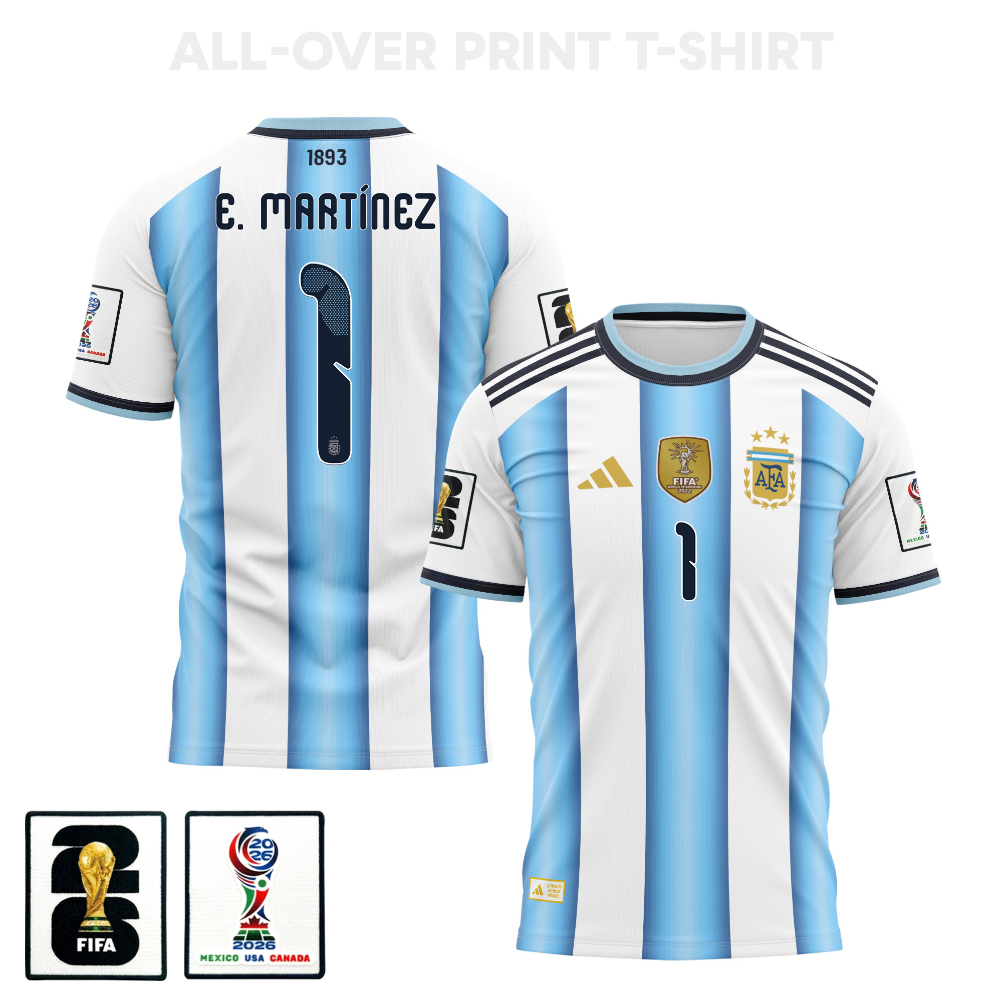 Emiliano Martínez 1 Argentina 2026 Home 3D T-Shirt Fully Printed – Unisex, White - Jersey Teams