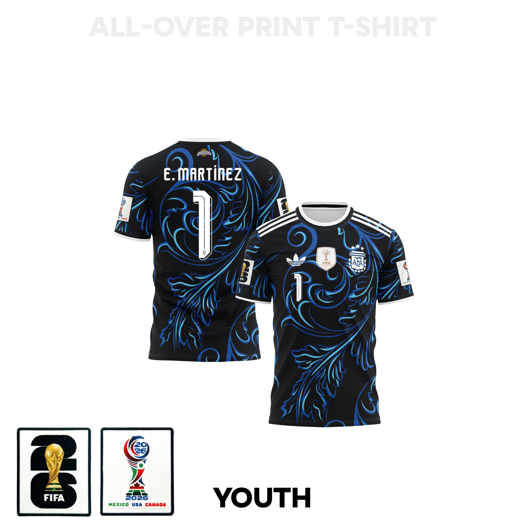 Emiliano Martínez 1 Youth Argentina 2026 Away 3D T-shirt Fully Printed – Black - Jersey Teams