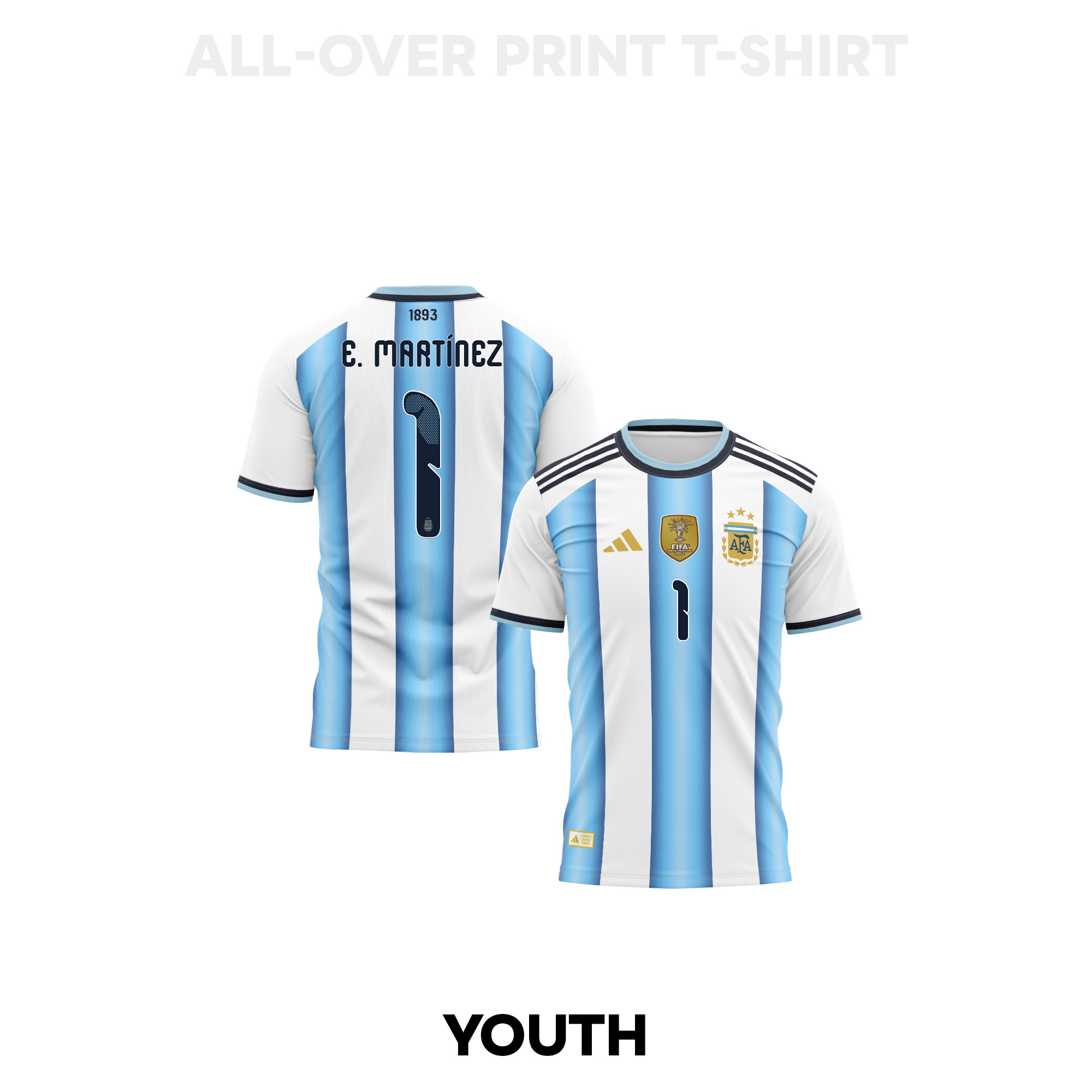 Emiliano Martínez 1 Youth Argentina 2026 Home 3D T-shirt Fully Printed – White - Jersey Teams