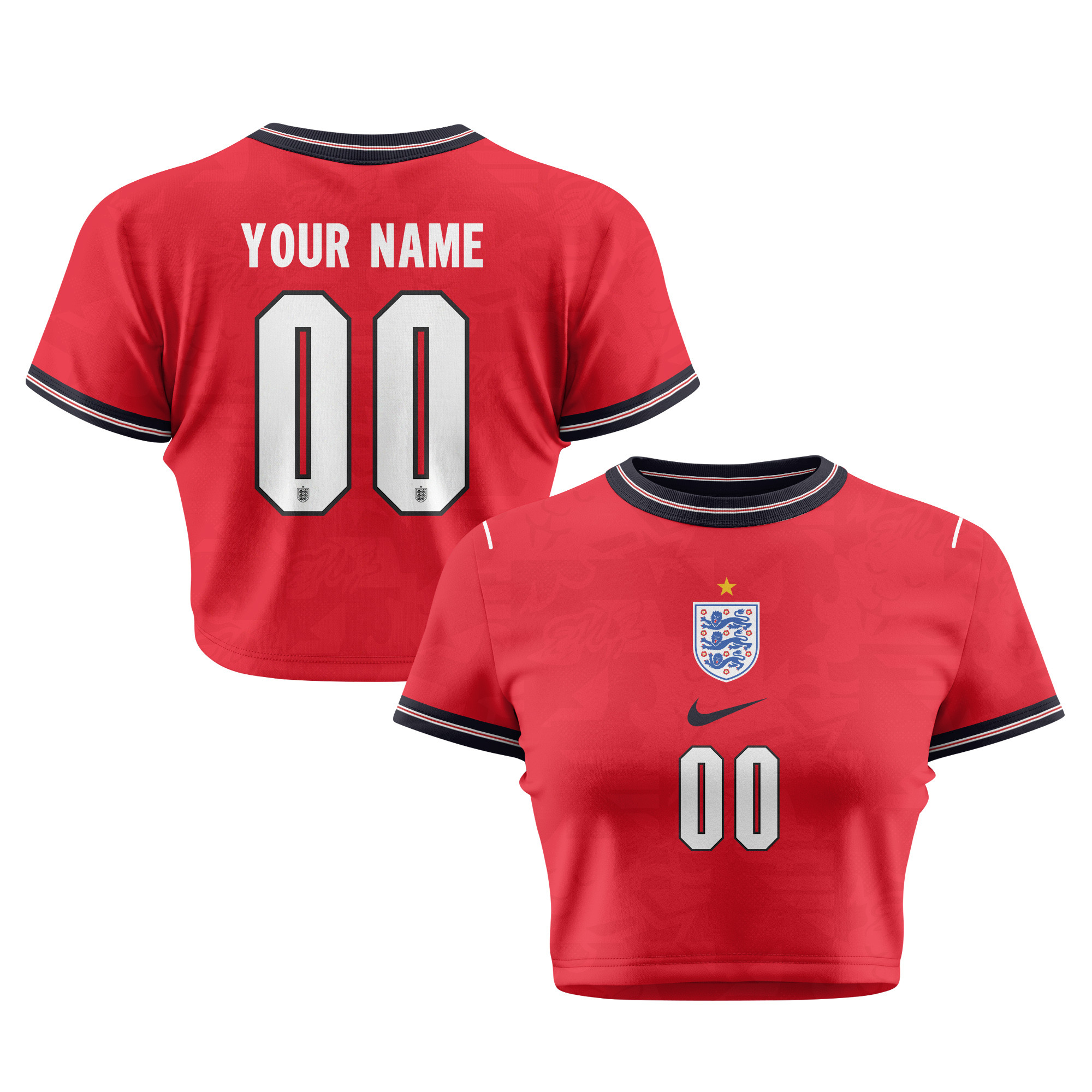 England 2026 Women's Away All-Over Print Cropped Jersey - Personalized - Red - Jersey Teams