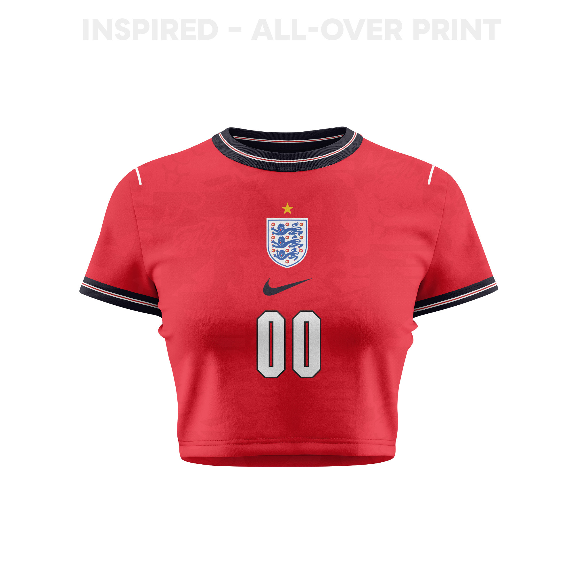 England 2026 Women's Away All-Over Print Cropped Jersey - Personalized - Red - Jersey Teams