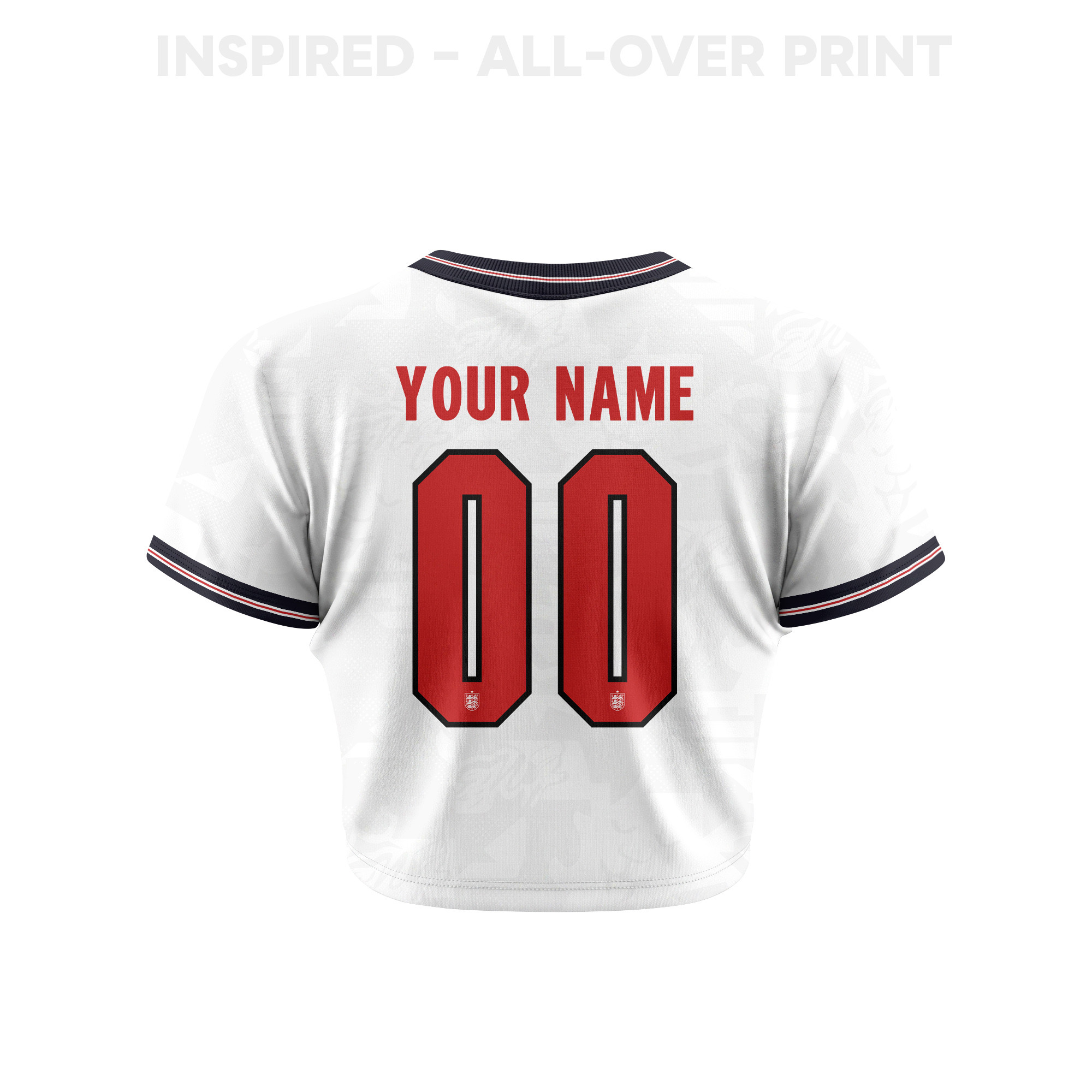 England 2026 Women's Home All-Over Print Cropped Jersey - Personalized - White - Jersey Teams
