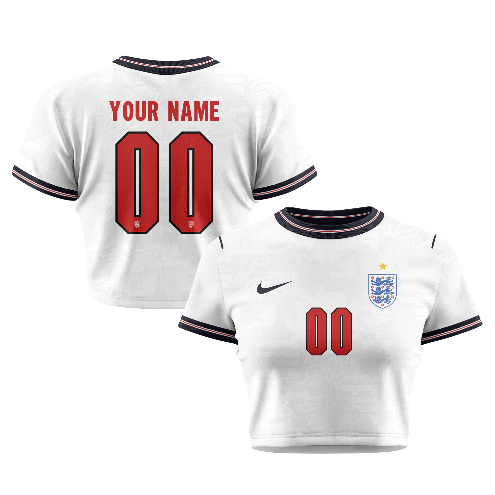 England 2026 Women's Home All-Over Print Cropped Jersey - Personalized - White - Jersey Teams