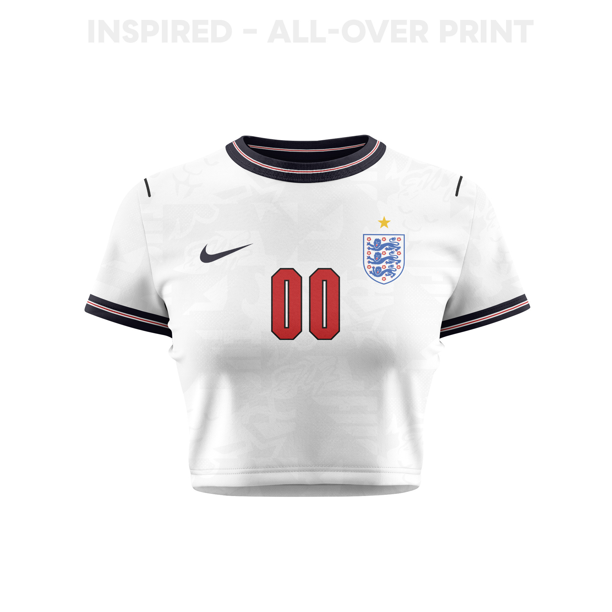 England 2026 Women's Home All-Over Print Cropped Jersey - Personalized - White - Jersey Teams