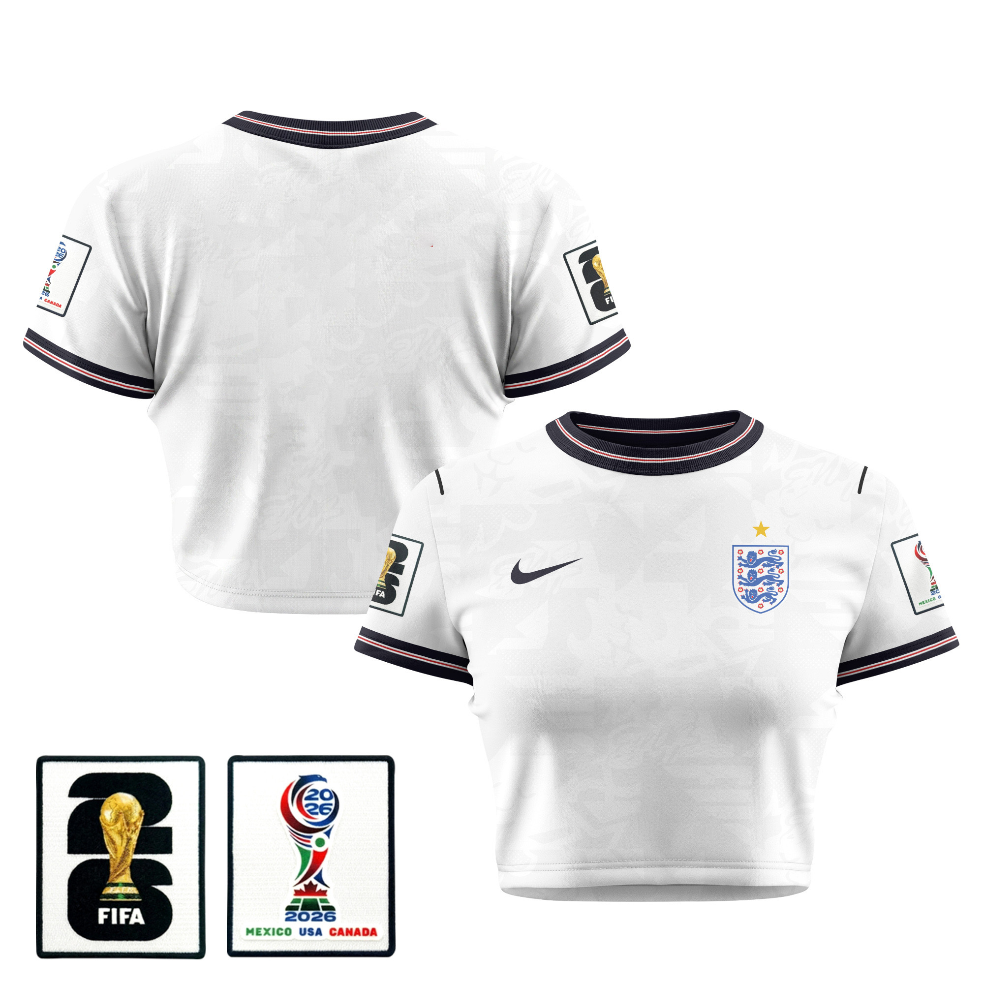 England 2026 Women's Home All-Over Print Cropped Jersey - White - Jersey Teams