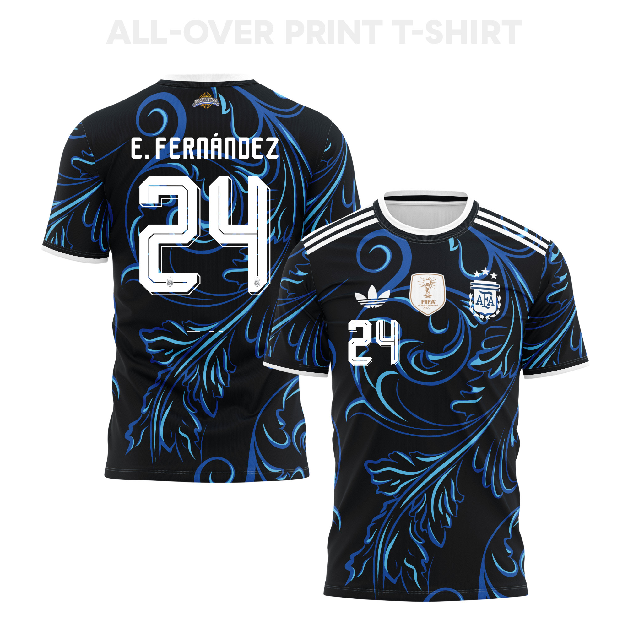 Enzo Fernández 24 Argentina 2026 Away 3D T-Shirt Fully Printed – Unisex, Black - Jersey Teams