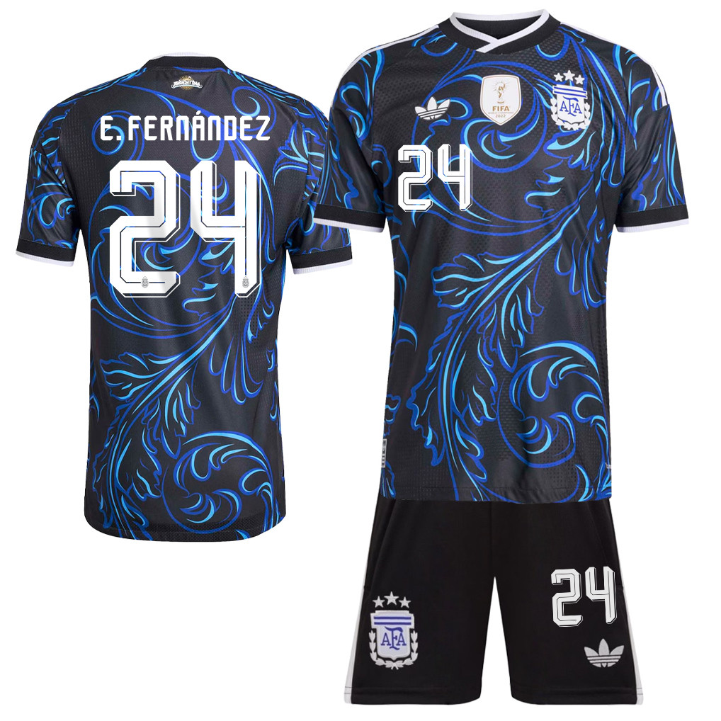 Enzo Fernández 24 Argentina 2026 Away Men Jersey & Shorts Set – Black - Jersey Teams