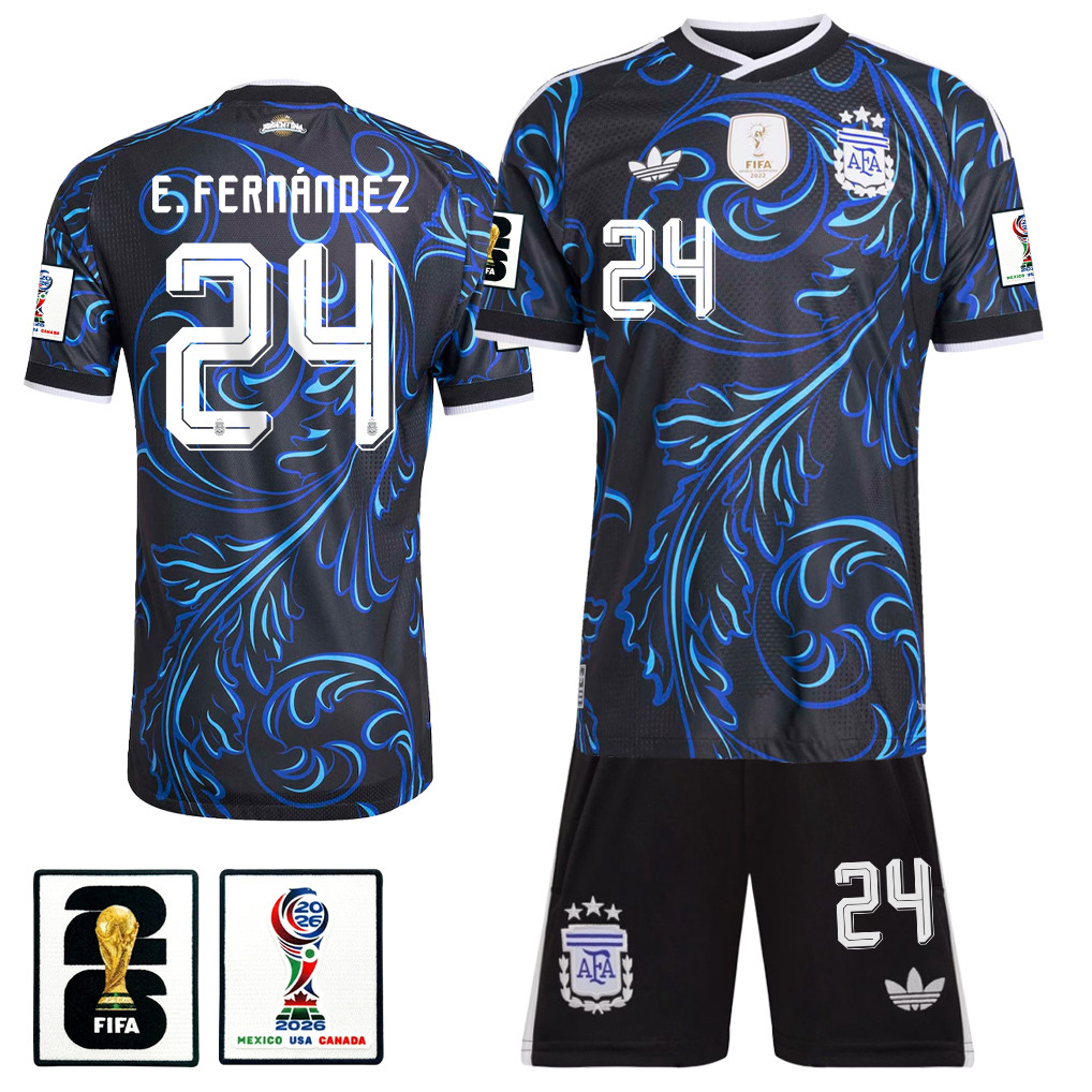 Enzo Fernández 24 Argentina 2026 Away Men Jersey & Shorts Set – Black – Jersey Teams