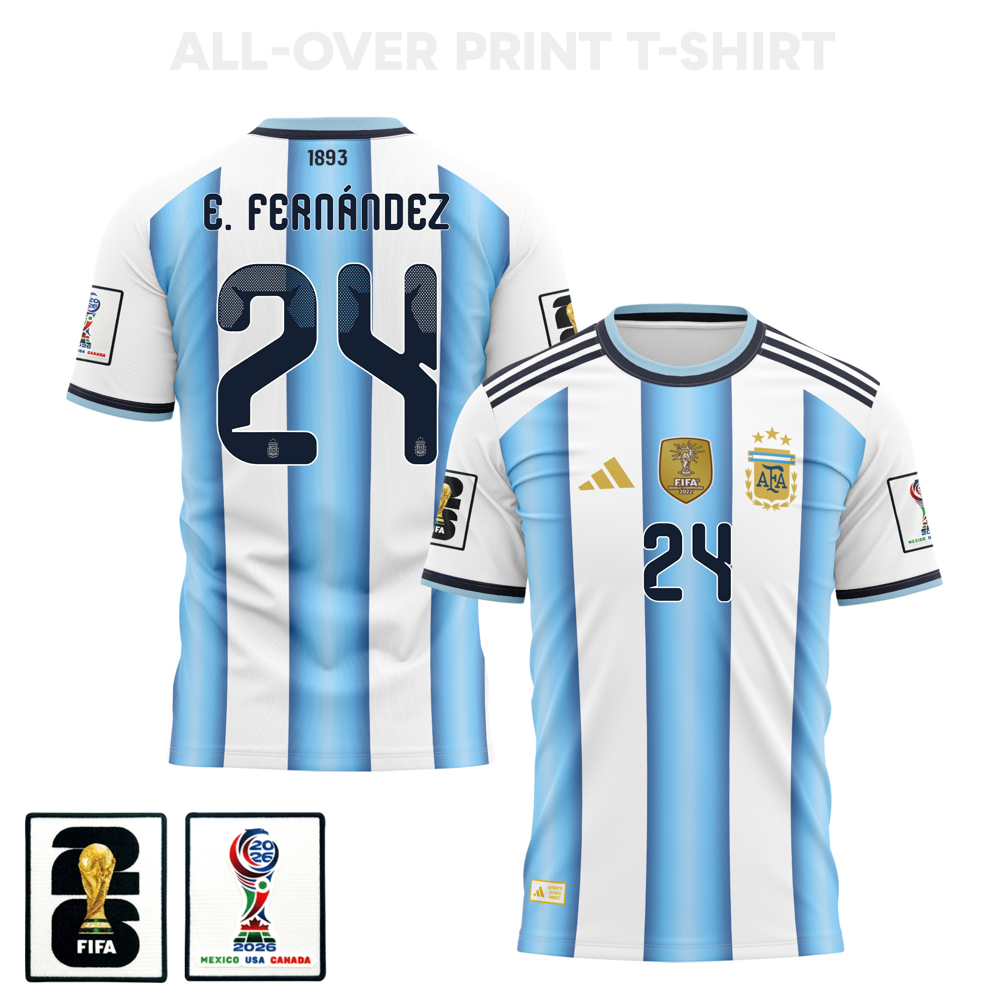 Enzo Fernández 24 Argentina 2026 Home 3D T-Shirt Fully Printed – Unisex, White - Jersey Teams