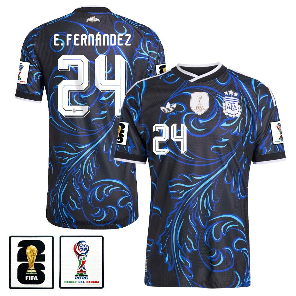 Enzo Fernández 24 Argentina National Team 2026 x World Cup Patch Away Jersey - Black, Men - Jersey Teams
