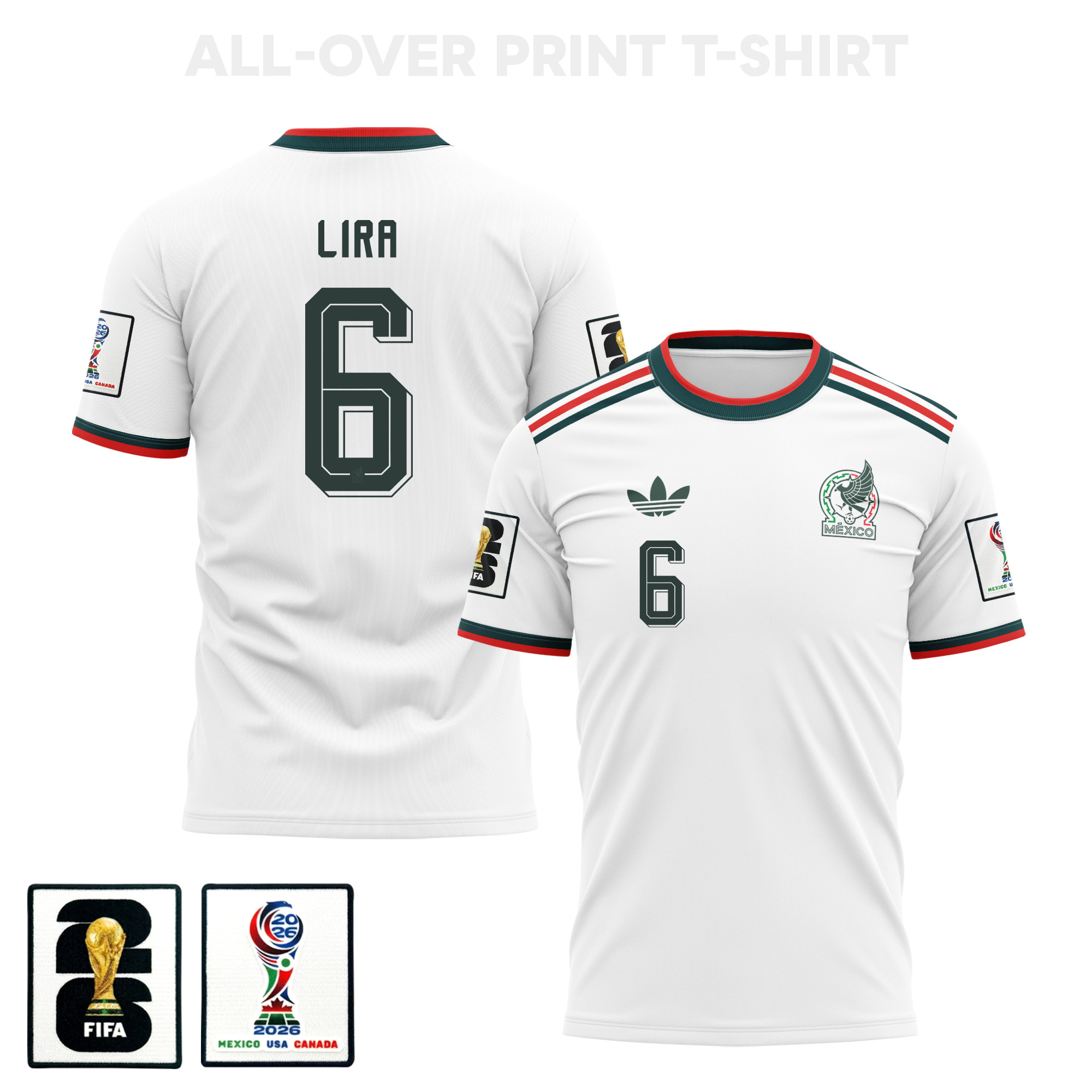 Erik Lira 6 Mexico 2026 Away 3D T-Shirt Fully Printed – Unisex, White – Jersey Teams