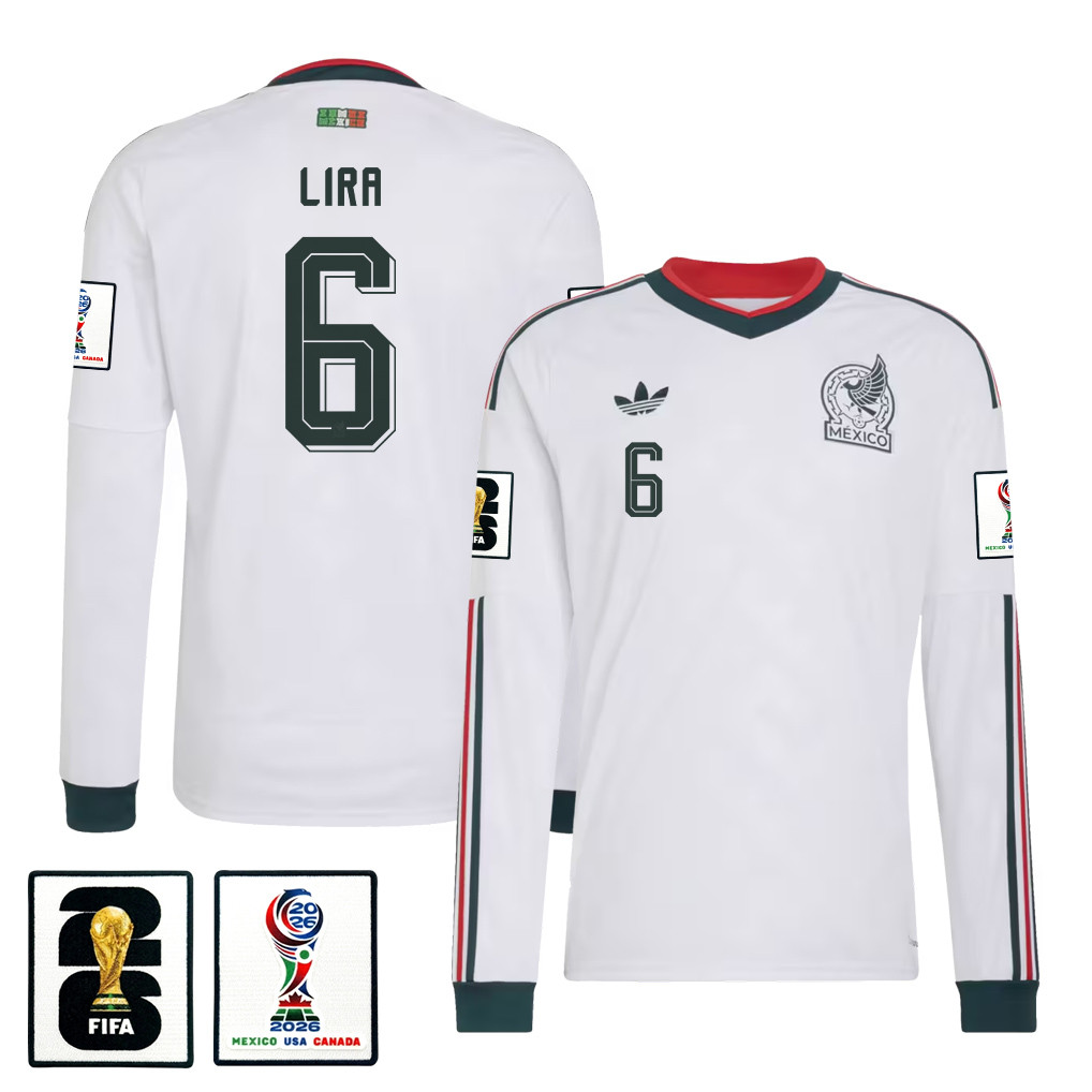 Erik Lira 6 Mexico National Team 2026 Away Long Sleeve Jersey - White - Jersey Teams