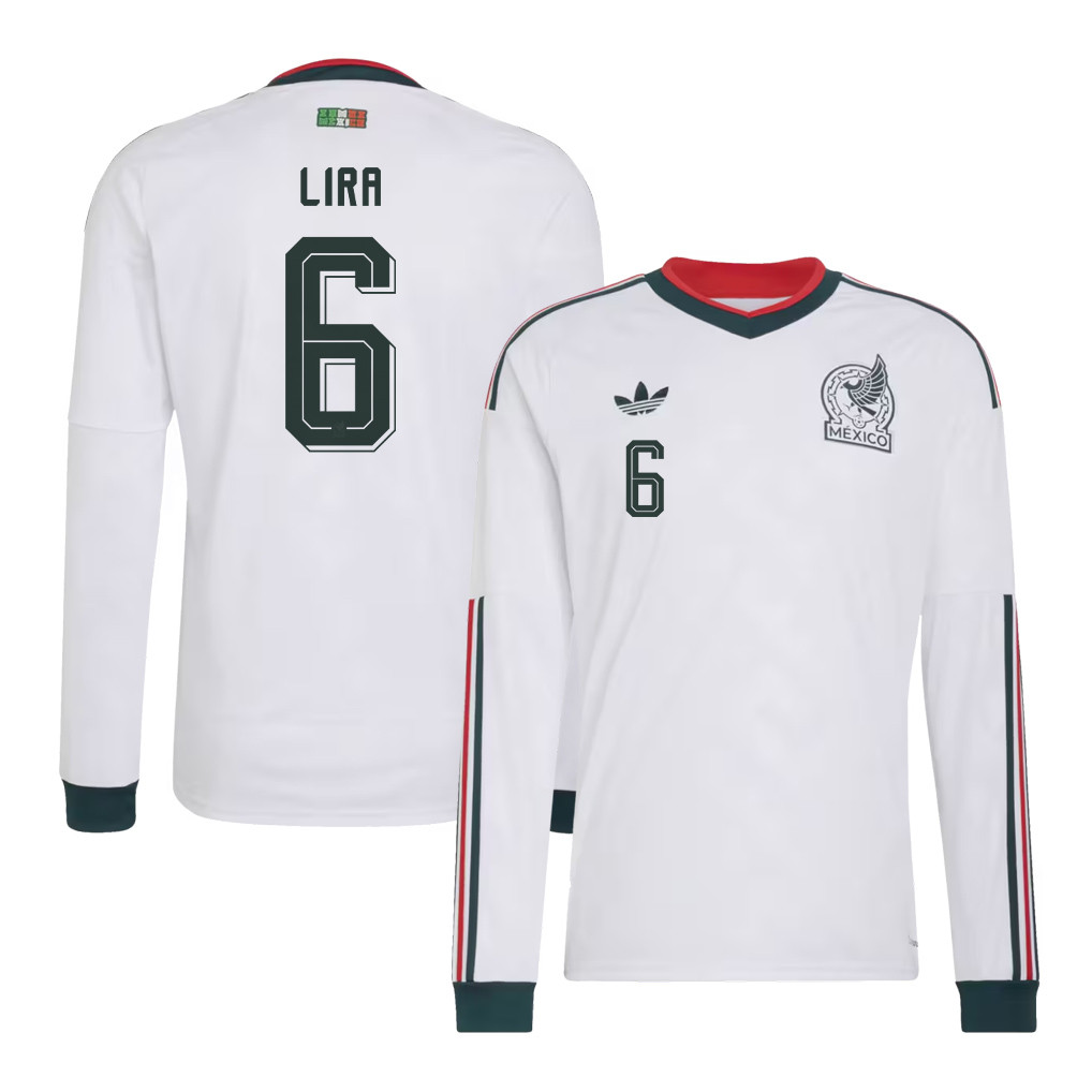 Erik Lira 6 Mexico National Team 2026 Away Long Sleeve Jersey - White - Jersey Teams