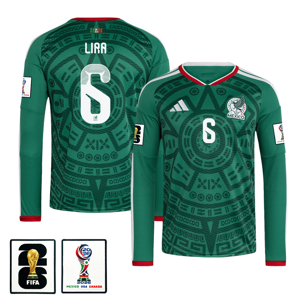 Erik Lira 6 Mexico National Team 2026 Home Long Sleeve Jersey - Green - Jersey Teams