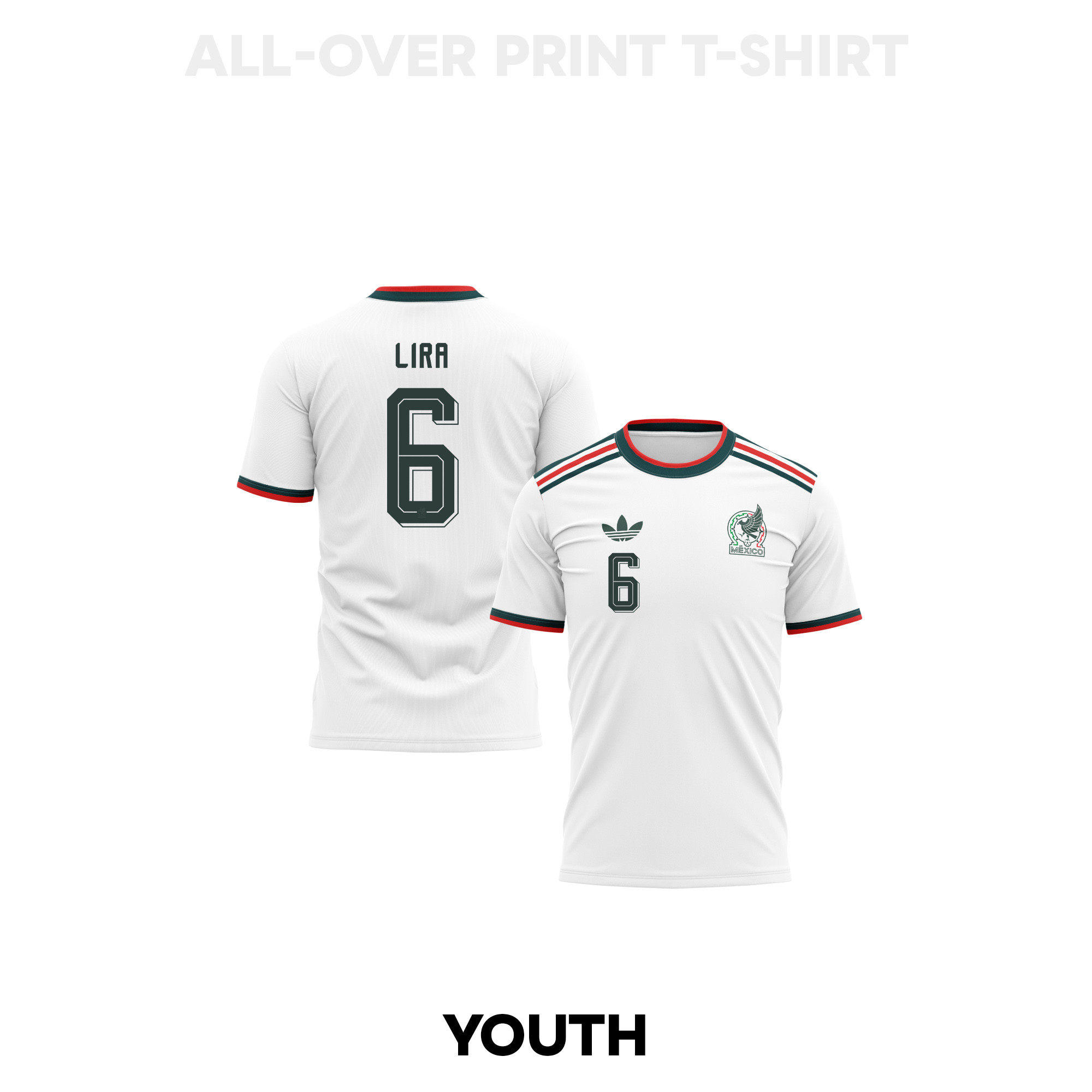 Erik Lira 6 Youth Mexico 2026 Away 3D T-shirt Fully Printed – White - Jersey Teams