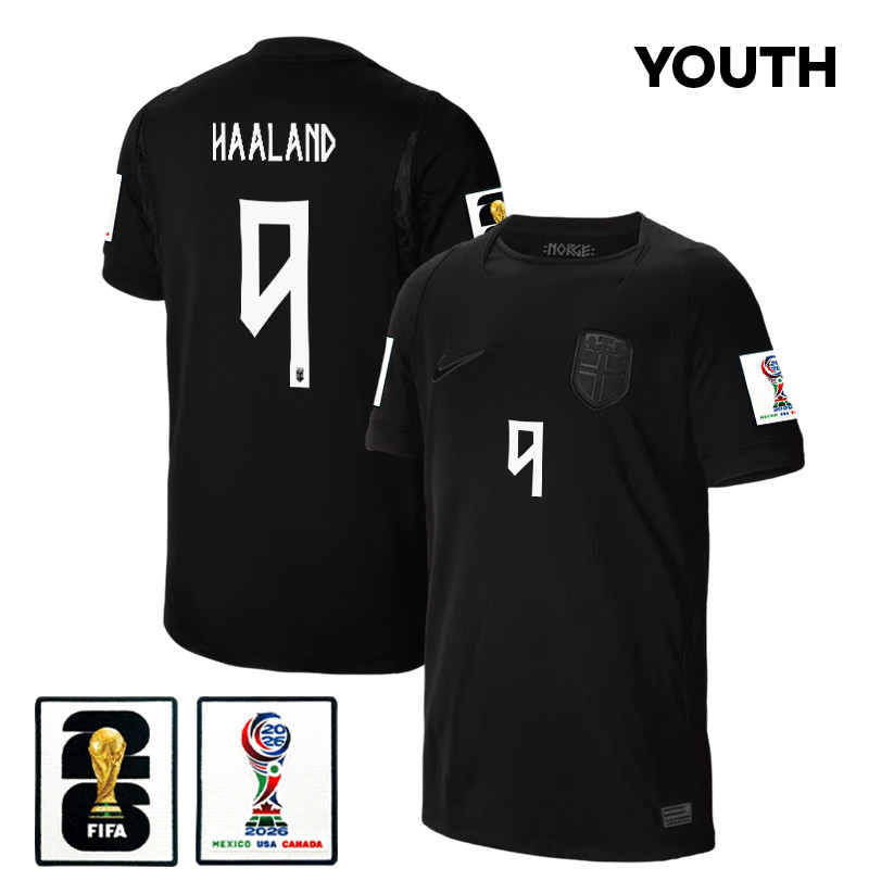 Erling Haaland 9 Youth Norway National Team 2026 Away Jersey - Black - Jersey Teams