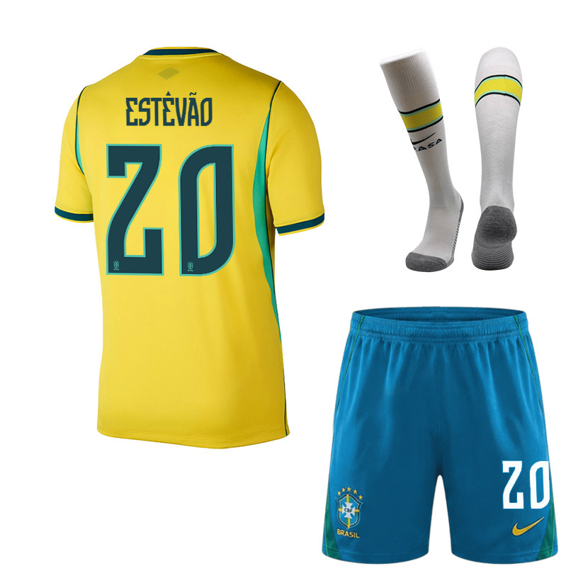 Estêvão 20 Brazil 2026 Home Men Kit Set – Yellow - Jersey Teams