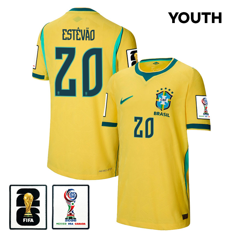 Estêvão 20 Youth Brazil National Team 2026 Home Jersey – Yellow – Jersey Teams