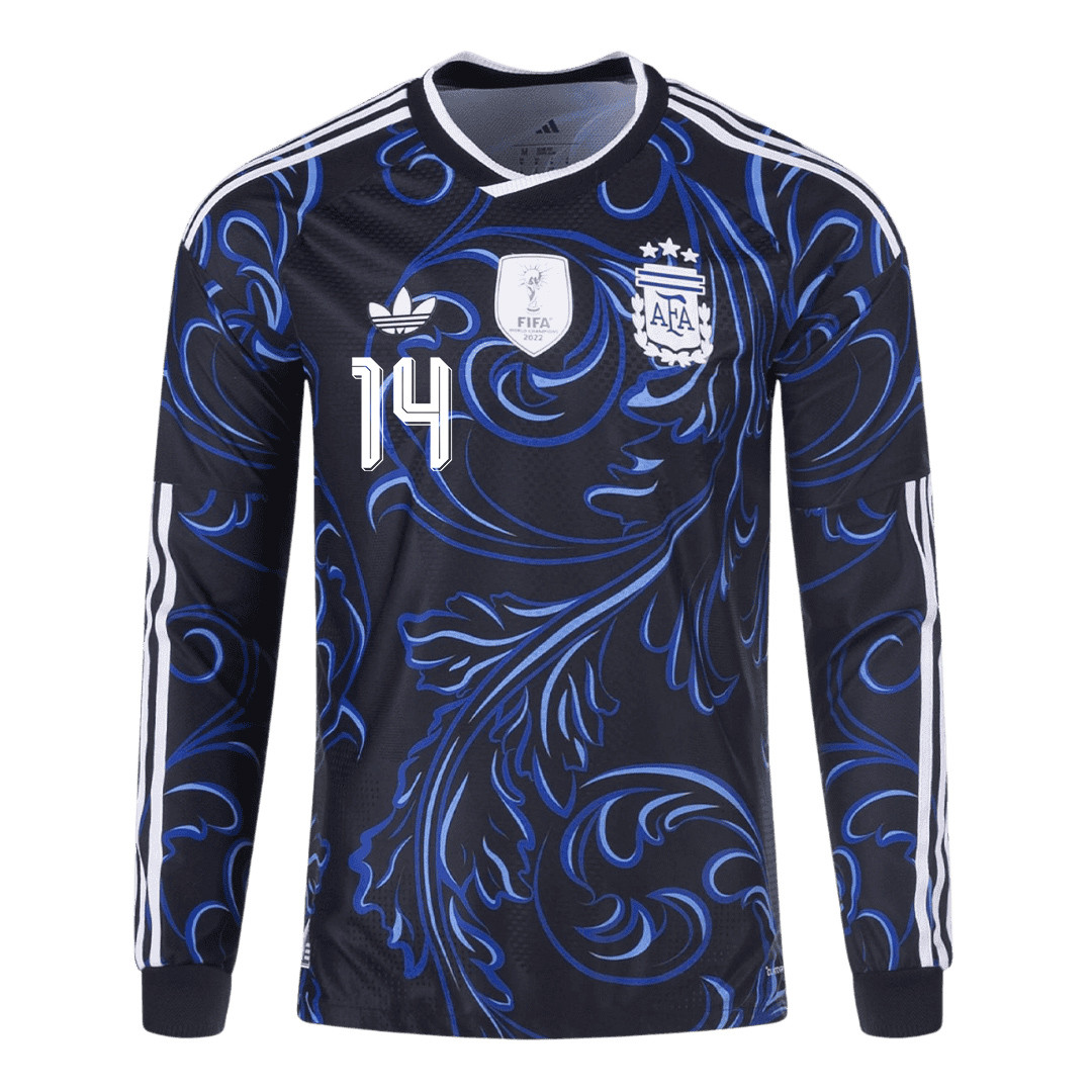 Exequiel Palacios 14 Argentina 2026 Away Long Sleeve Jersey - Black - Jersey Teams