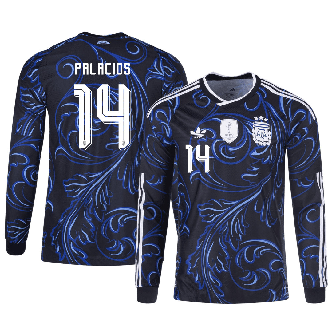 Exequiel Palacios 14 Argentina 2026 Away Long Sleeve Jersey – Black – Jersey Teams
