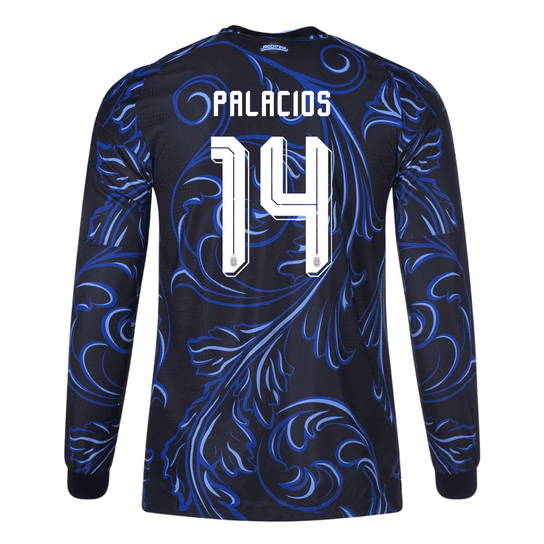 Exequiel Palacios 14 Argentina 2026 Away Long Sleeve Jersey - Black - Jersey Teams