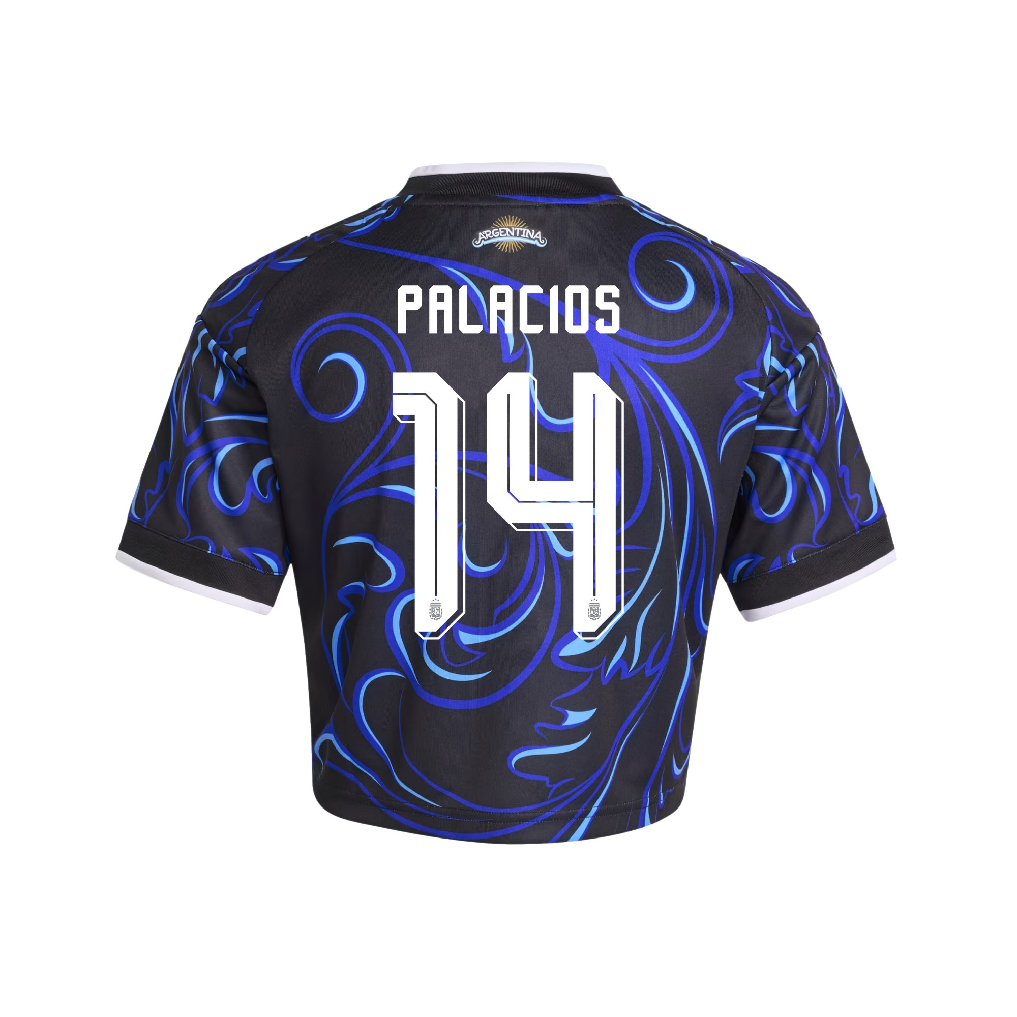 Exequiel Palacios 14 Argentina 2026 Away Women’s Cropped Jersey - Black - Jersey Teams
