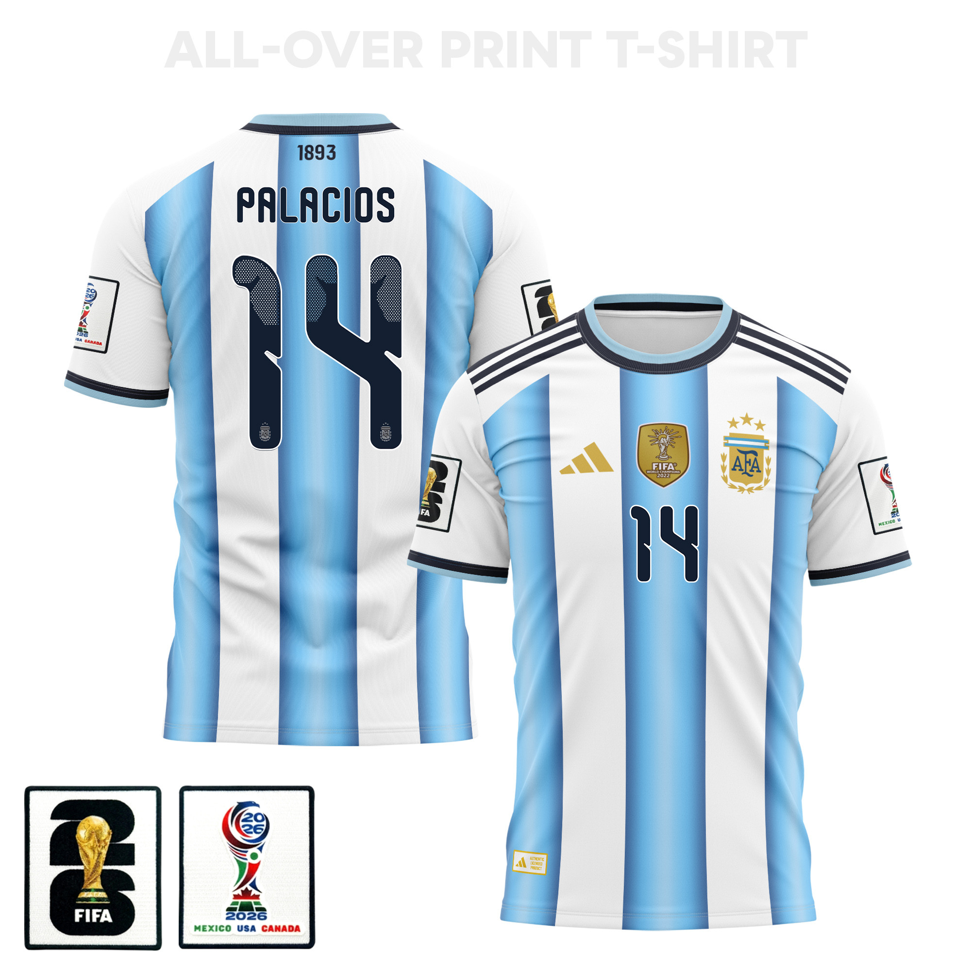 Exequiel Palacios 14 Argentina 2026 Home 3D T-Shirt Fully Printed – Unisex, White - Jersey Teams