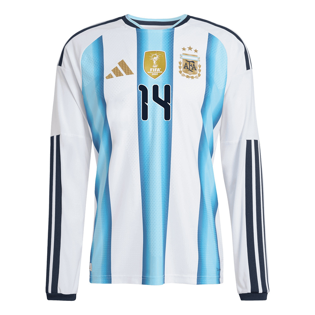 Exequiel Palacios 14 Argentina 2026 Home Long Sleeve Jersey - White - Jersey Teams