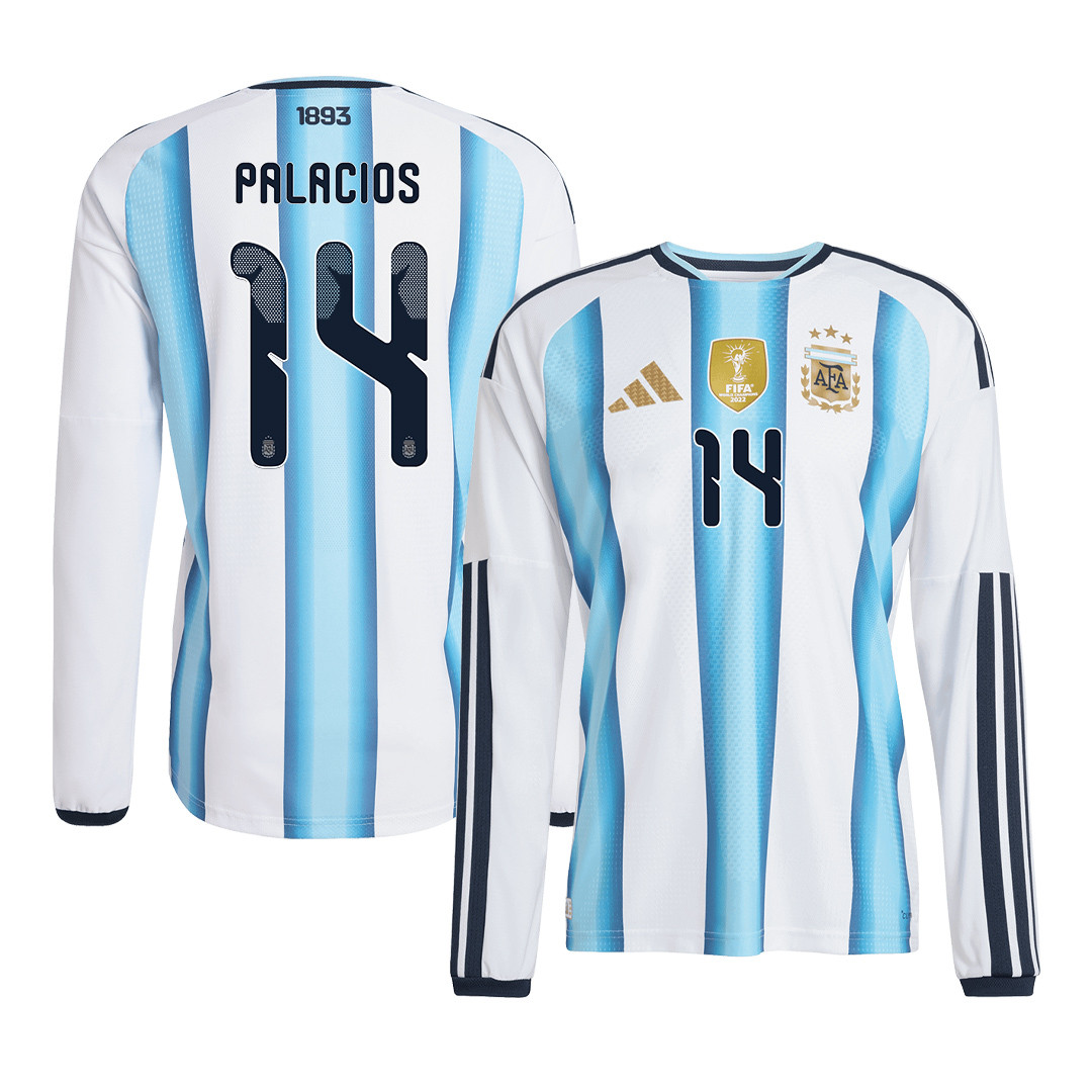 Exequiel Palacios 14 Argentina 2026 Home Long Sleeve Jersey – White – Jersey Teams