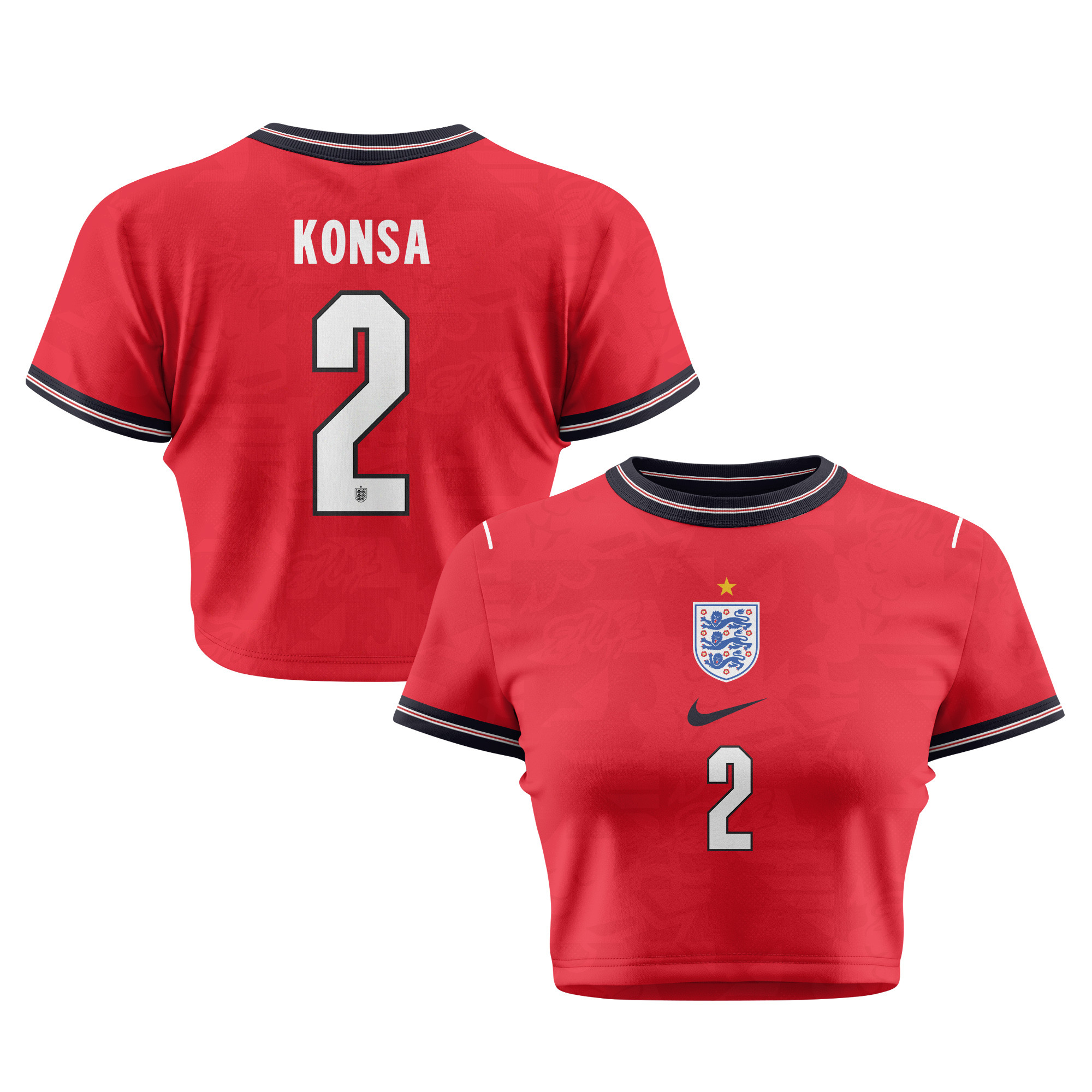 Ezri Konsa 2 England 2026 Women's Home All-Over Print Cropped Jersey - Red - Jersey Teams
