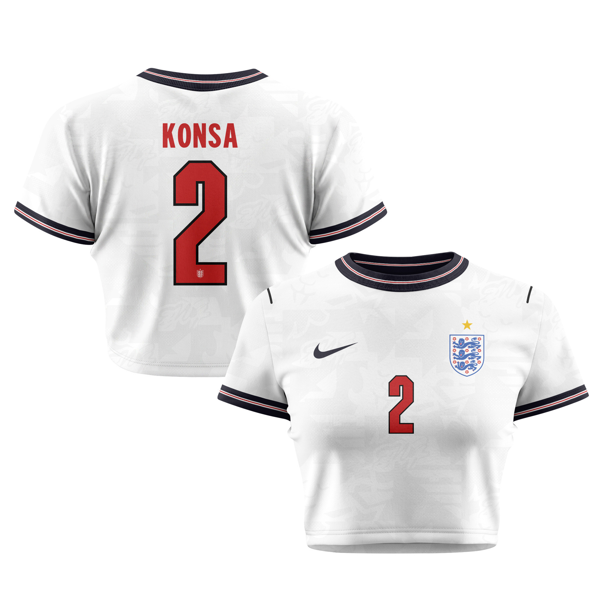 Ezri Konsa 2 England 2026 Women's Home All-Over Print Cropped Jersey - White - Jersey Teams