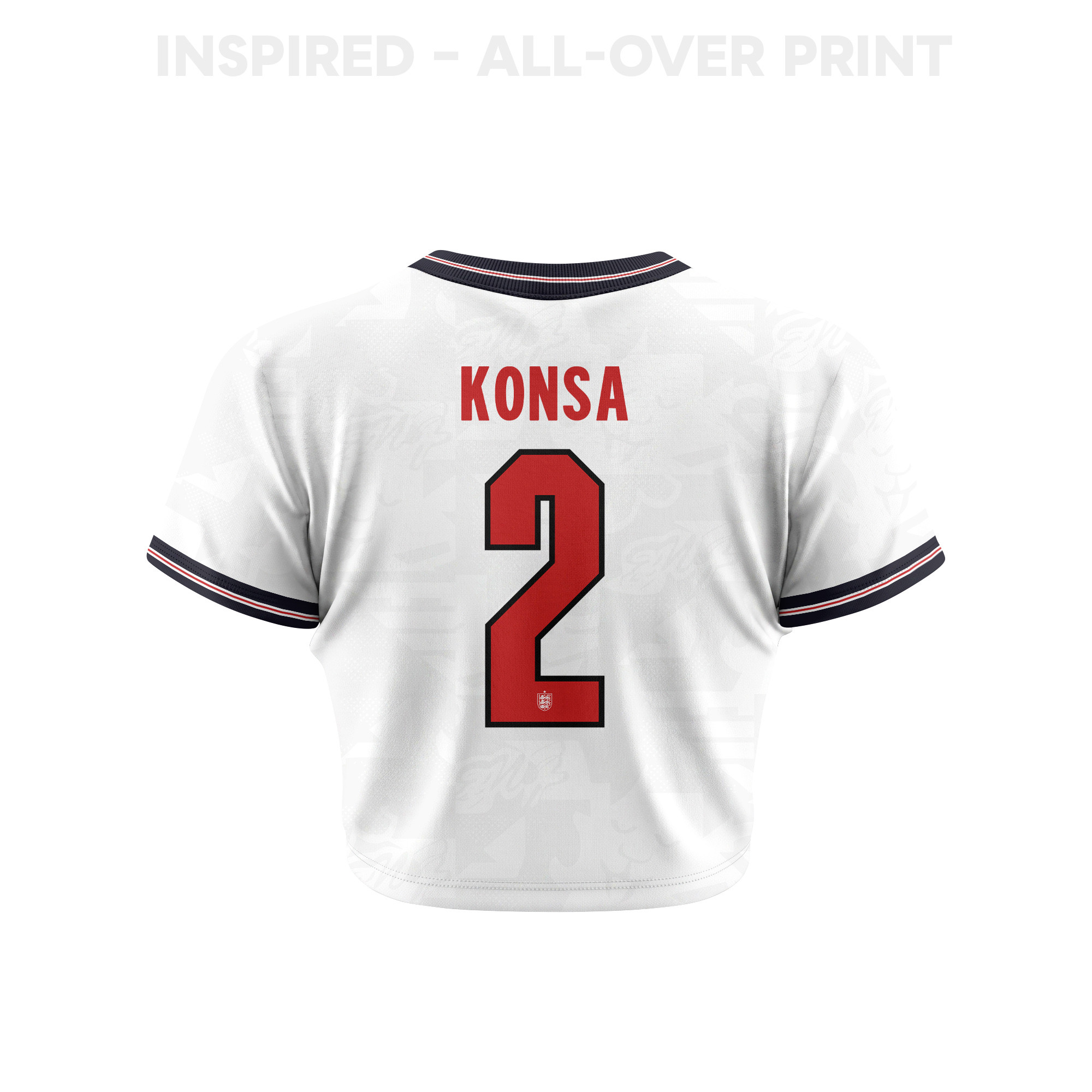 Ezri Konsa 2 England 2026 Women's Home All-Over Print Cropped Jersey - White - Jersey Teams