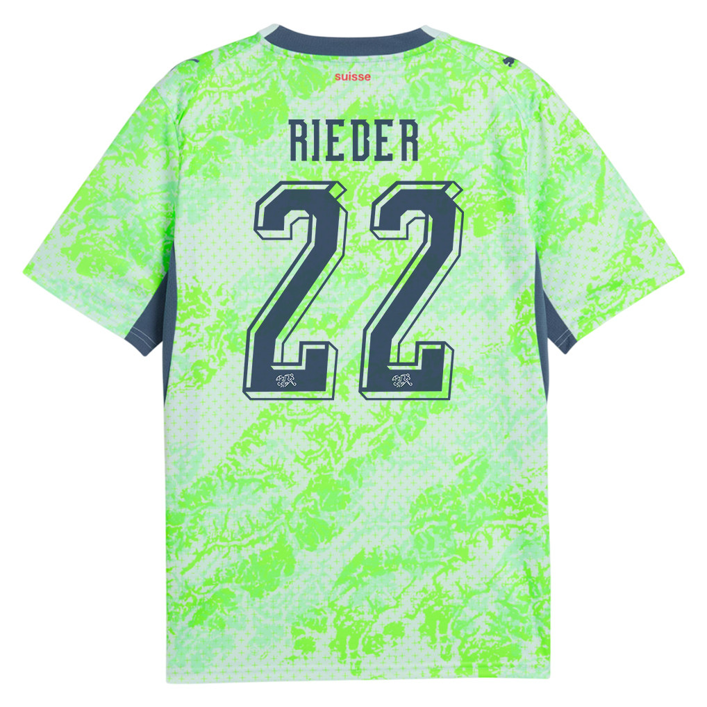 Fabian Rieder 22 Switzerland National Team 2026 x World Cup Patch Away Jersey - Men, Green - Jersey Teams