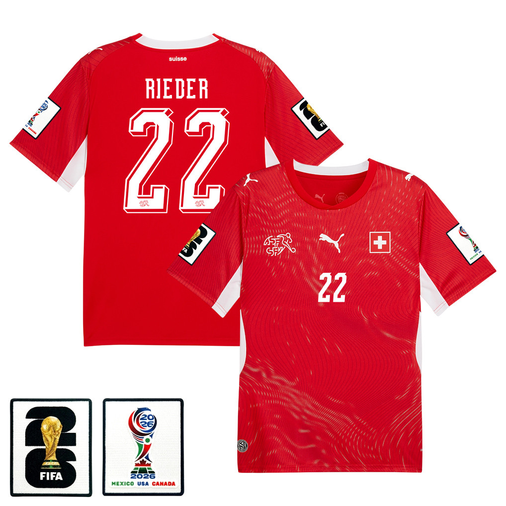 Fabian Rieder 22 Switzerland National Team 2026 x World Cup Patch Home Jersey - Red, Men - Jersey Teams