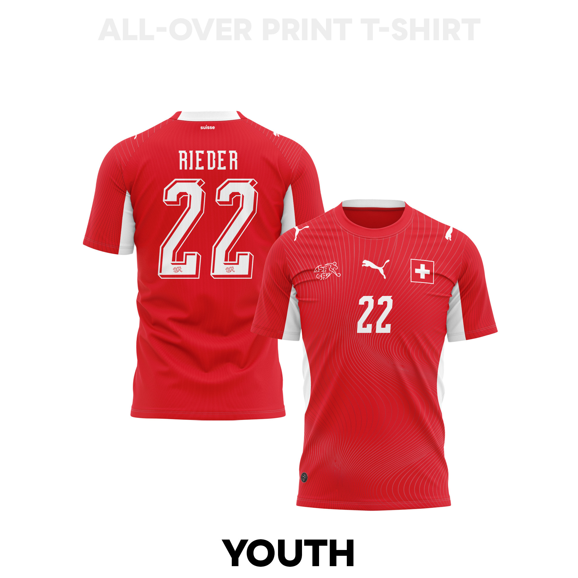Fabian Rieder 22 Youth Switzerland 2026 Home 3D T-shirt Fully Printed – Red - Jersey Teams