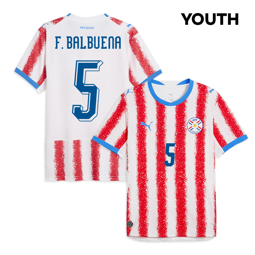 Fabián Balbuena 5 Youth Paraguay National Team 2026 Home Jersey - White/Red - Jersey Teams