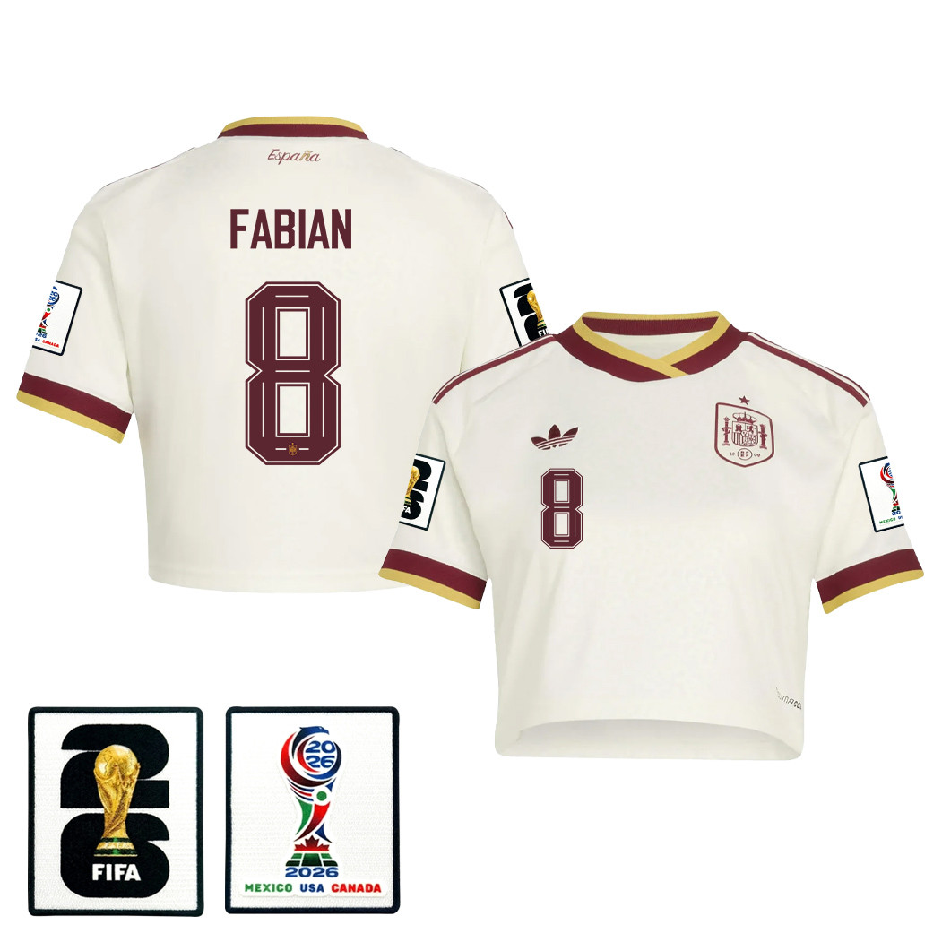 Fabián Ruiz 8 Spain 2026 Away Women’s Cropped Jersey – White – Jersey Teams
