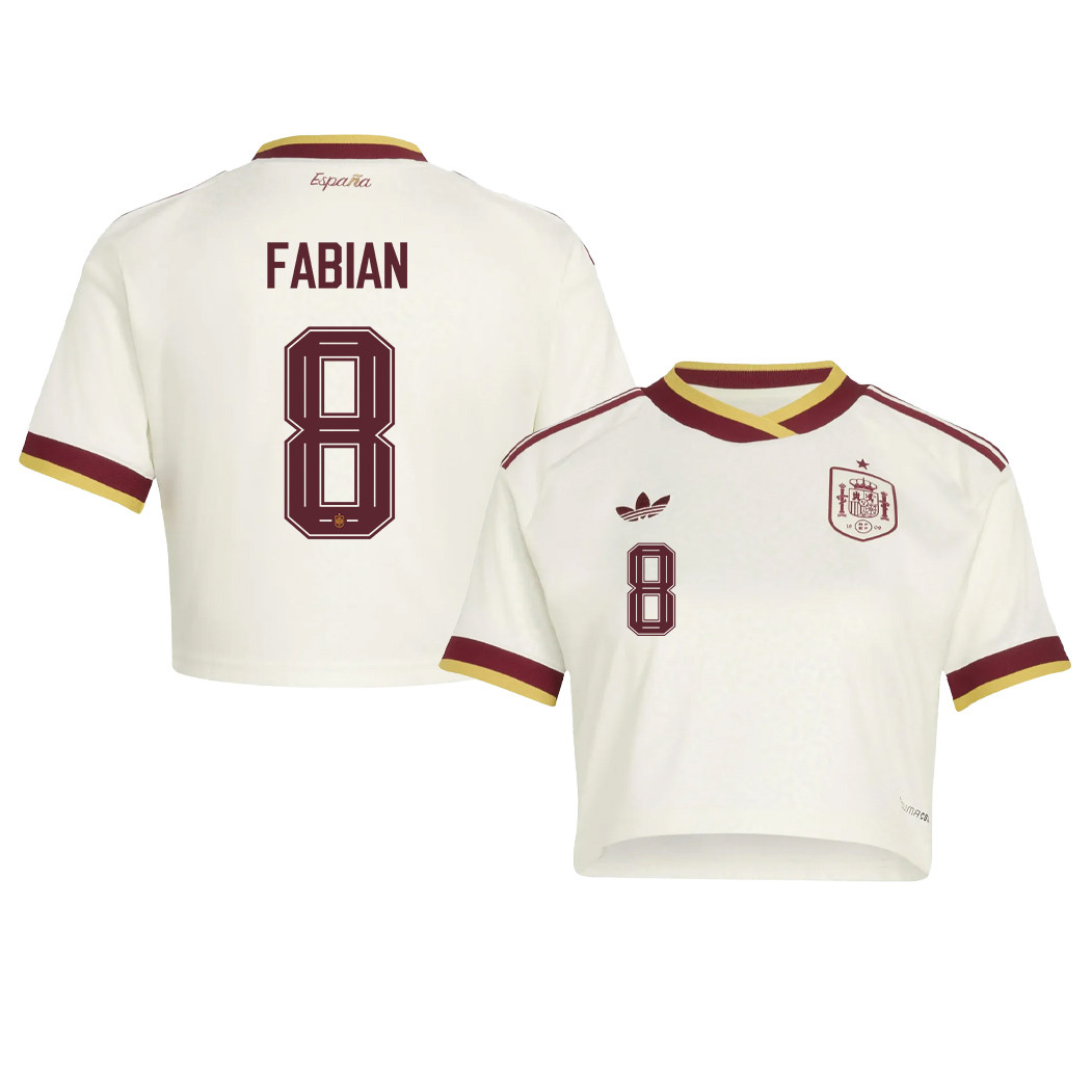 Fabián Ruiz 8 Spain 2026 Away Women’s Cropped Jersey - White - Jersey Teams