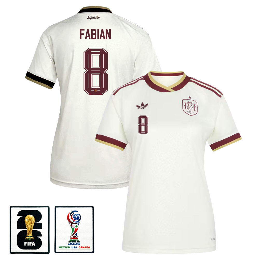 Fabián Ruiz 8 Women’s Spain National Team 2026 Away Jersey – White – Jersey Teams