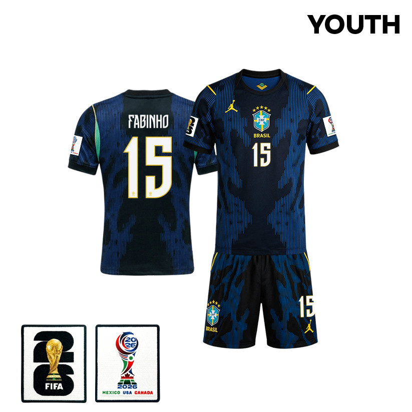 Fabinho 15 Brazil 2026 YOUTH Away Jersey & Shorts Set – Blue – Jersey Teams